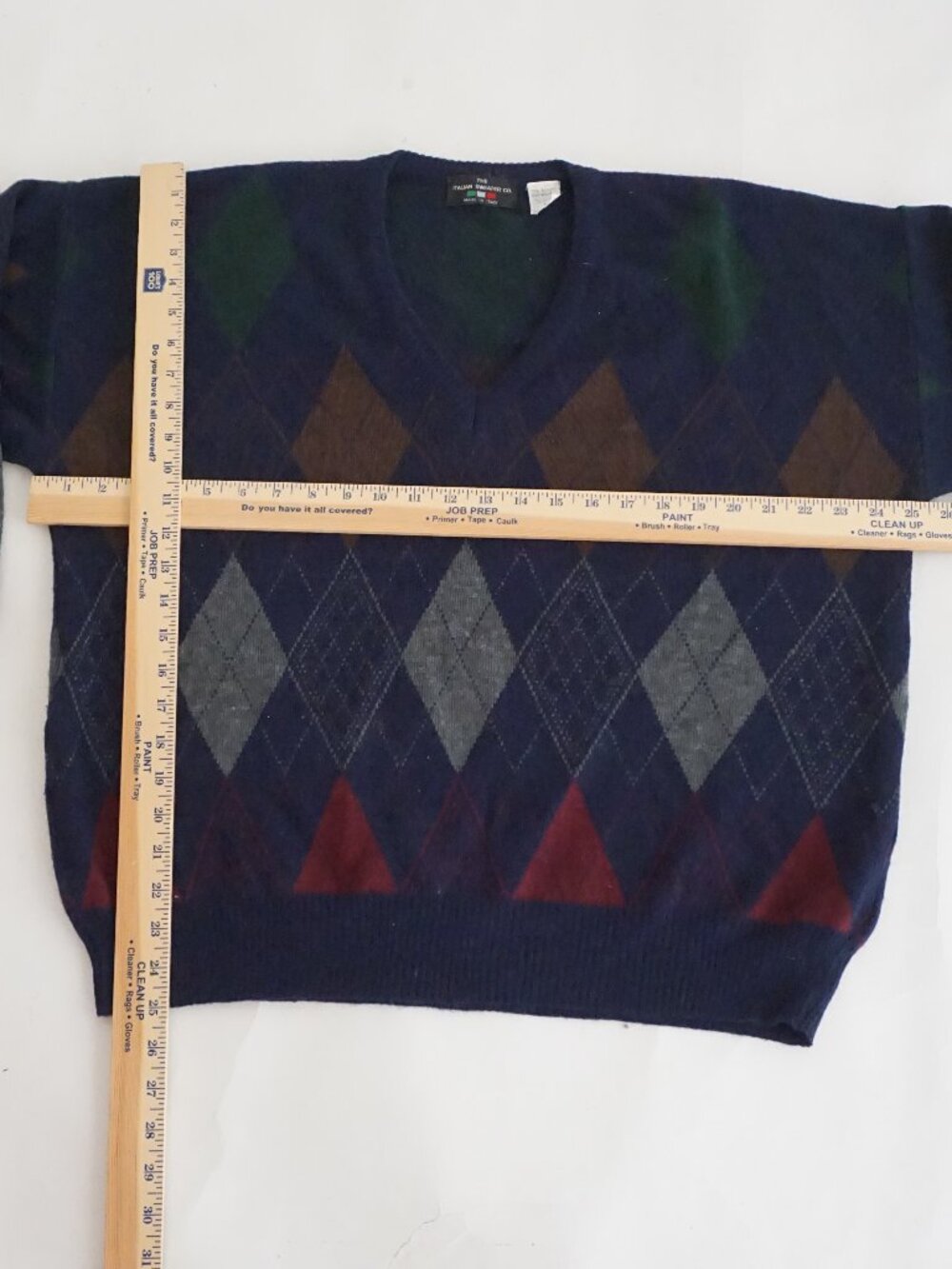 The Italian Sweater Co Navy Multicolour Argyle Italian Made Wool Blend Sweater L